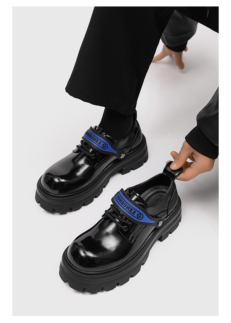 Scarpe Derby da uomo in pelle con punta tonda e suola spessa, stile britannico estivo, ShoeVault_voghion.com