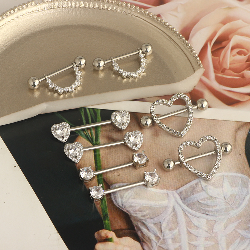Rose Gold 4 Pairs Breast Ring Set Stainless Steel Zircon Diamond-embedded Nipple Jewelry Wholesale detail image 9