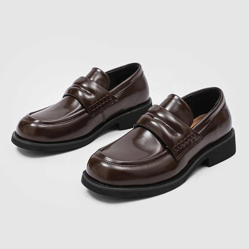 Formal Loafers for Men, Slip-On Retro Square-Toe Derby Shoes, Black Business Commuter Casual Shoes 230051-J