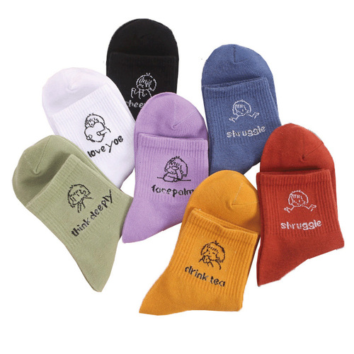 Cartoon cotton socks student sports socks ins versatile stockings spring and autumn Harajuku mid-calf socks tall cute socks