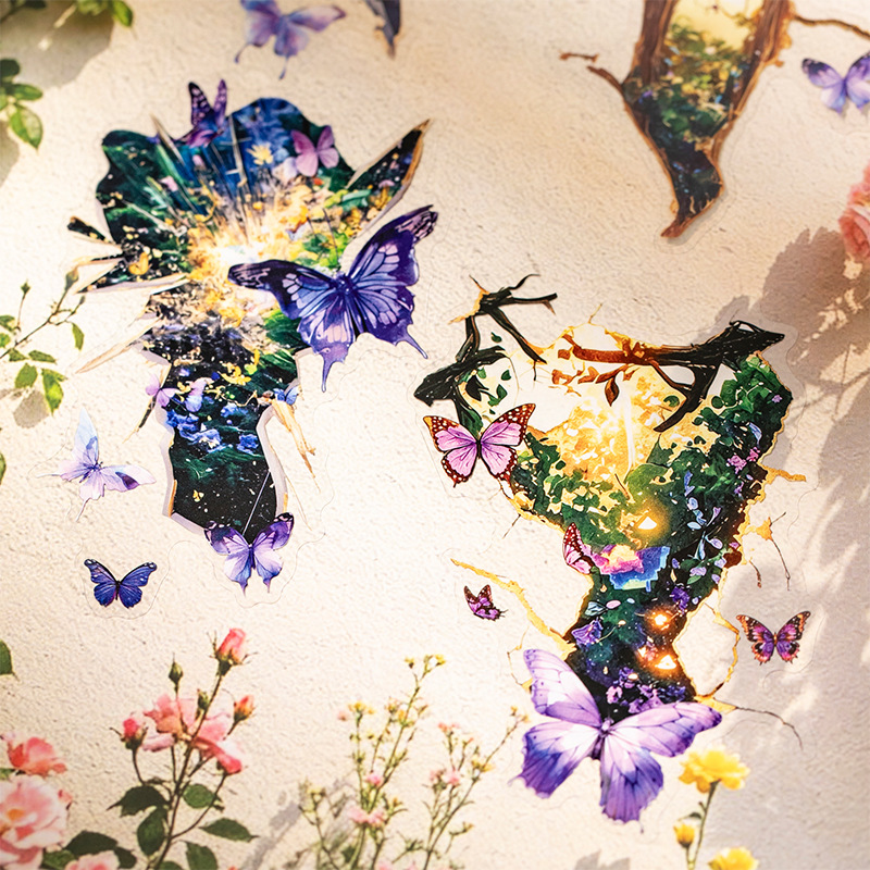 Beautiful Day Crackling Butterfly Series Pet Sticker Pack with Crackling Theme Vintage Decoration 10 Sheets 6 Designs