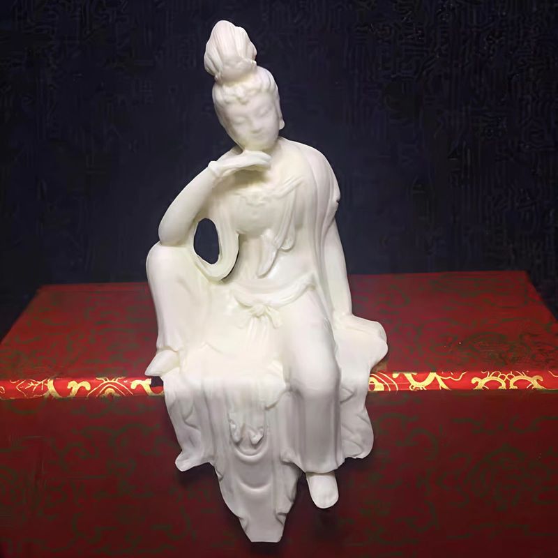 自在观音菩萨摆件黄杨木雕刻居家客厅禅意观世音木质立体感工艺品|undefined