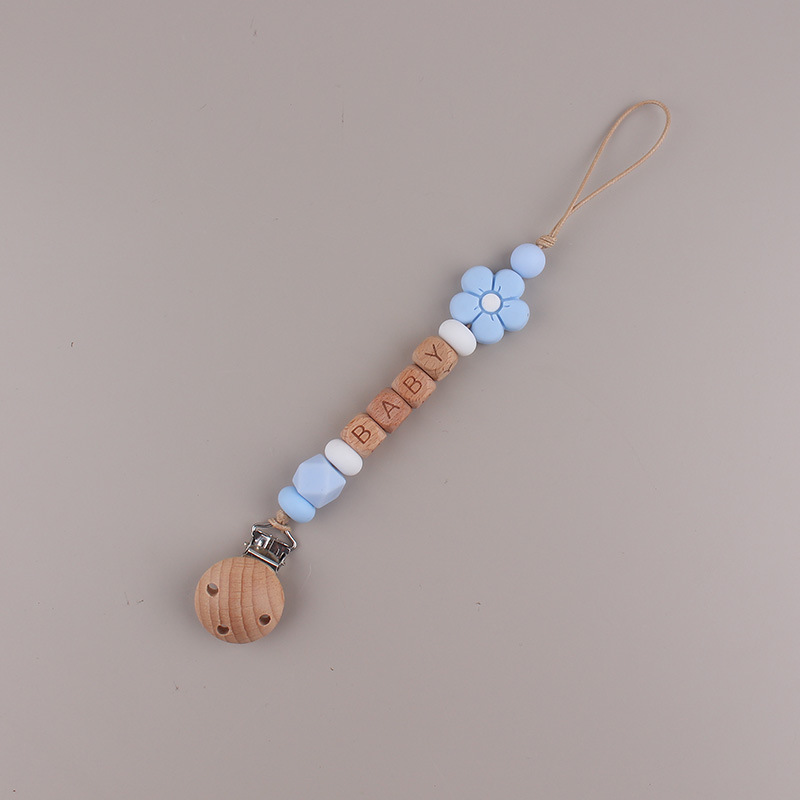 Flor simple silicona cuentas tetina cadena de tres agujeros de avele bebé tetina clip de cadena
