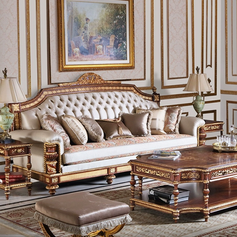 英式溫莎堡實木雕花描金沙發組合新古典桃花心木軟包別墅客廳家具