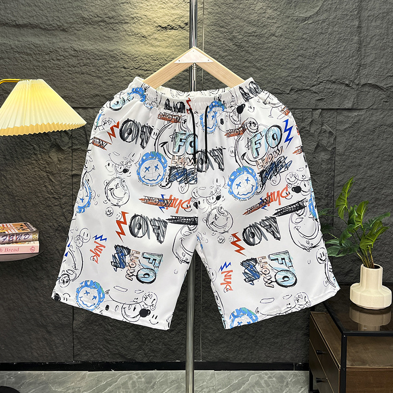 Sports Ice Silk Printed Shorts Summer Men's Running Plus Size Five Corner Pants Fashionable Casual Beach Pants for Men