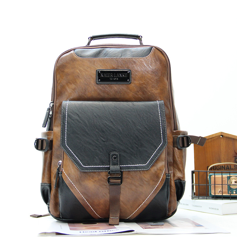 Retro backpack, Korean style men's bag, street backpack, student school bag, large capacity travel multi-compartment laptop backpack