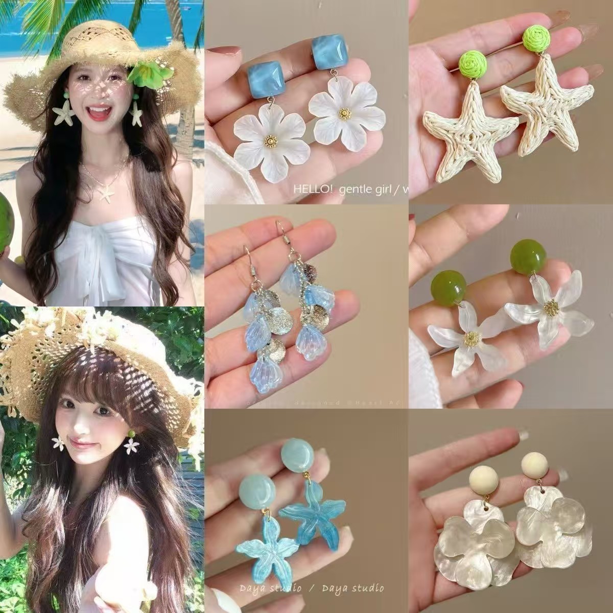 Summer forest-style fresh white flower earrings for women, light luxury niche design, fashionable and sweet temperament stud earrings