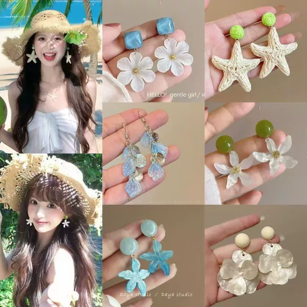 Summer forest-style fresh white flower earrings for women, light luxury niche design, fashionable and sweet temperament stud earrings
