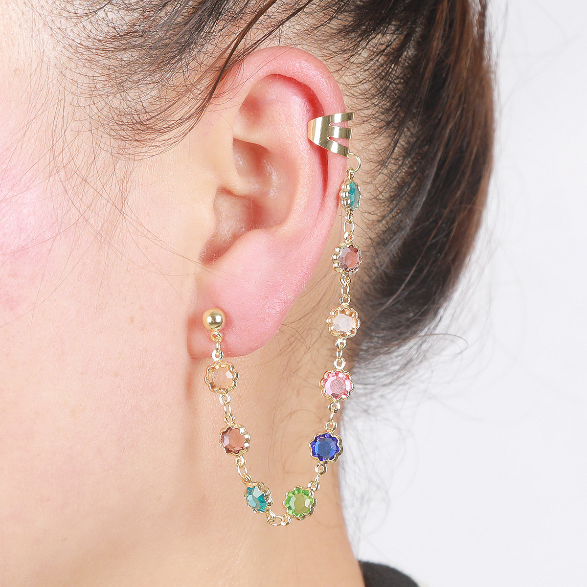 Earrings Octagonal Eight-pointed Stars Ear Chain Tassel Ear Clip Set Jewelry Wholesale display picture 1