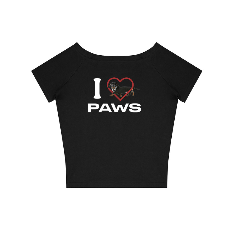 FDR公式ストア「I Love Dogs」ダックスフント アメリカン半袖Tシャツ 男女兼用 夏 カップル 斜め肩トップス|undefined
