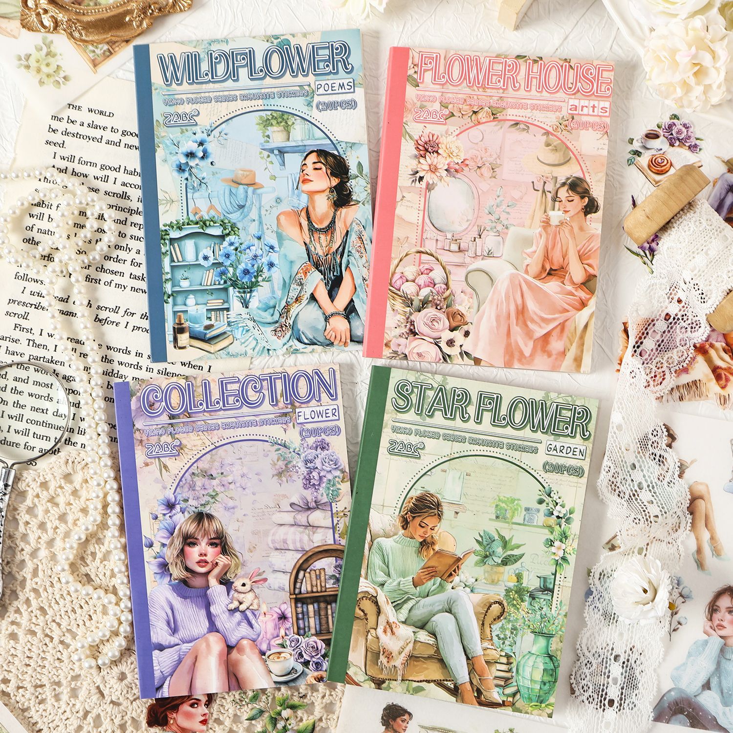 Yin Mo Hua Man Pegatinas de pet transparentes a prueba de agua Pegatinas de diario de bricolaje Pegatinas de chicas europeas retro transfronterizas