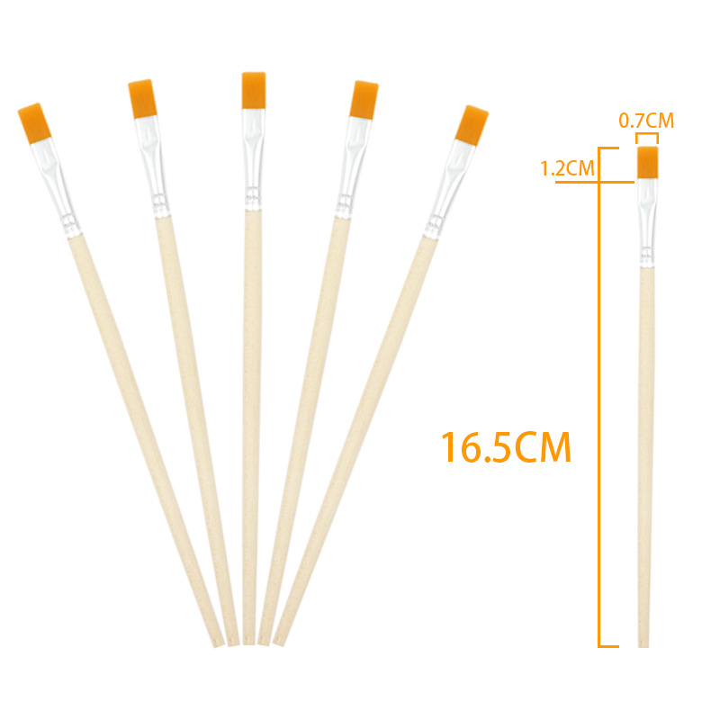 Wholesale stock of 16.5mm yellow-haired flat-headed paintbrushes with round wooden handles and flat tips for oil painting.