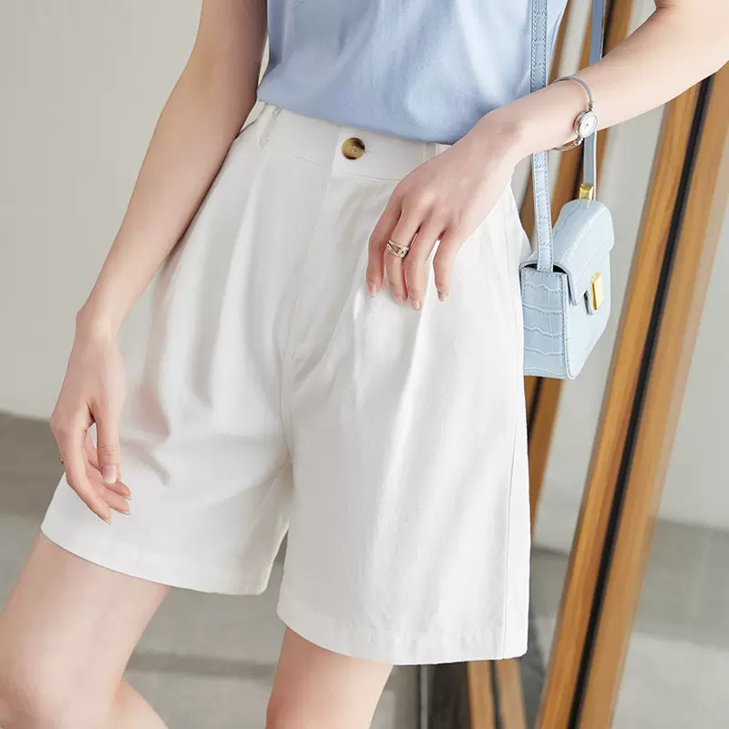 西装短裤女2025夏季薄款纯棉直筒宽松高腰休闲a字三分裤通勤风
