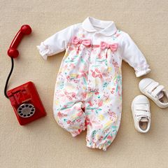 2022 spring new clothes, pink lily bow, ladylike style baby jumpsuit, romper 3-12M