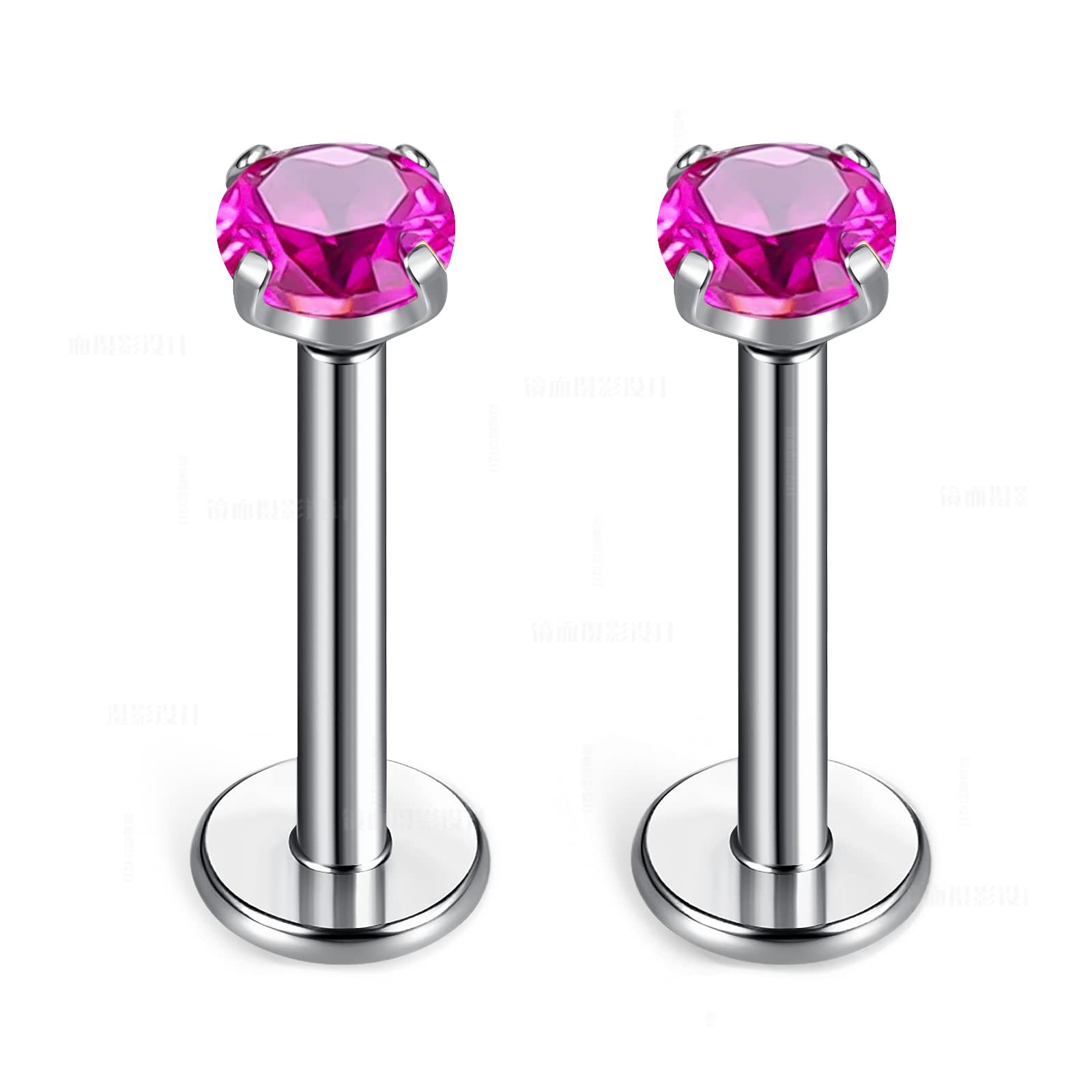 G23 Titanium Four-Prong Set Colorful 5A Round Zircon Internal Thread Earrings Flat Back Labret Stud Ear Bone Nail F136 Titanium Alloy Lip Nail Jewelry detail image 8