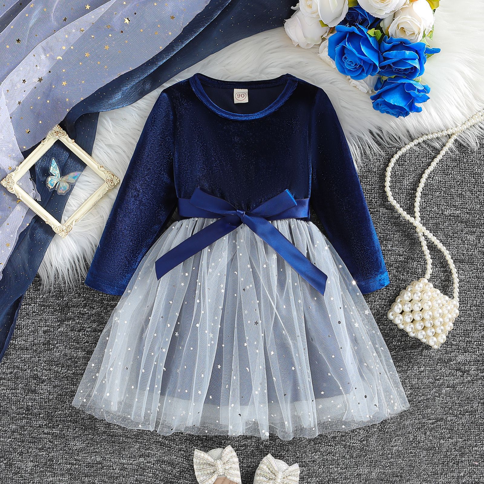 blue velvet long-sleeve