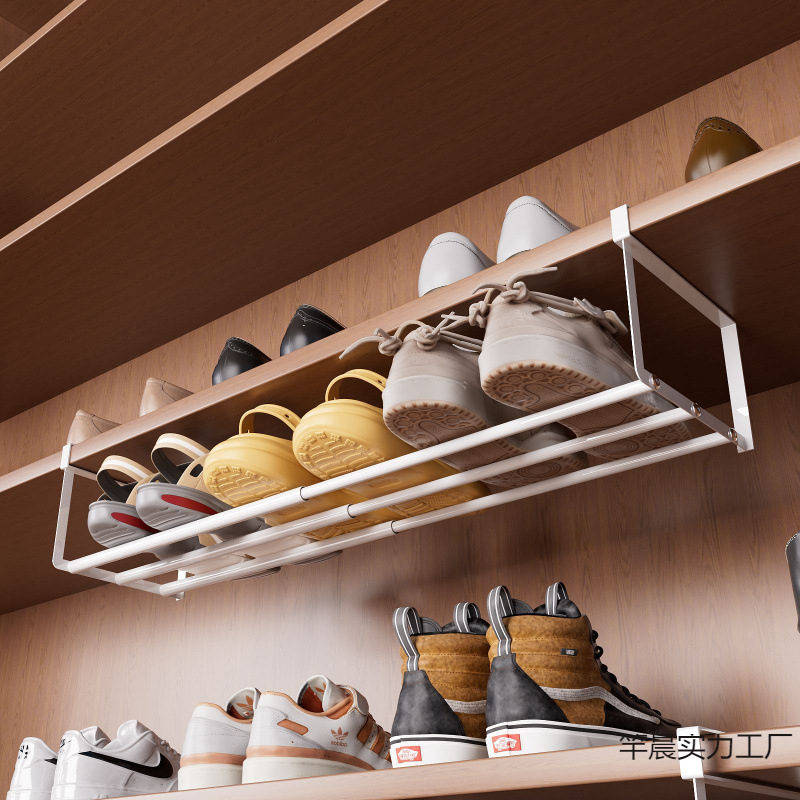 可伸缩鞋架下挂式悬挂置物架家用鞋柜收纳省空间橱柜分层隔板柜子