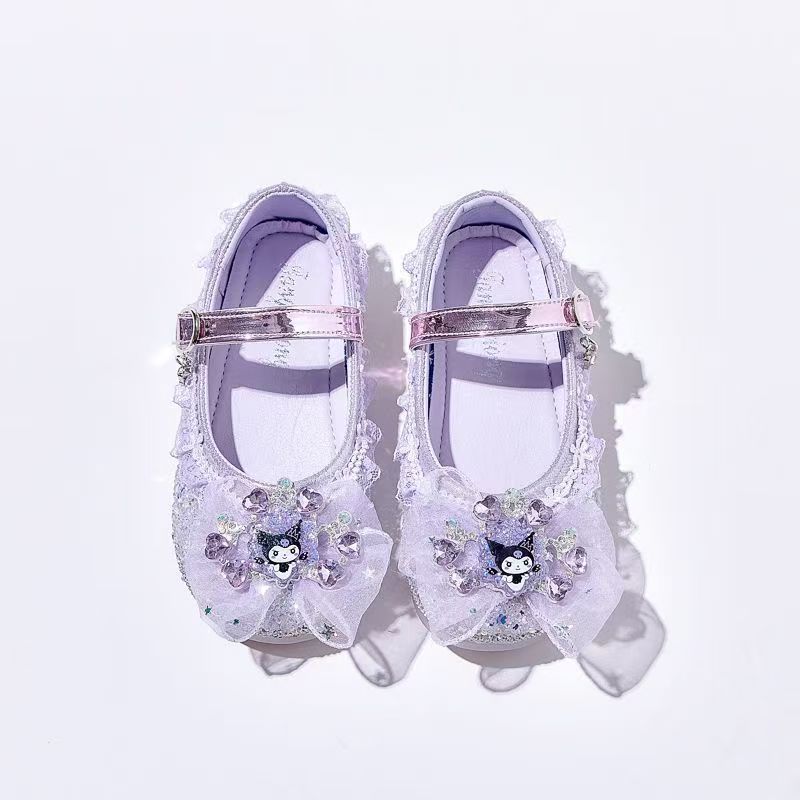 Children's Shoes for Girls 2026 Spring New Style Kidsren's Rhinestone Princess Shoes Soft Sole Little Girl Leather Shoes Lace Lace Crystal Single