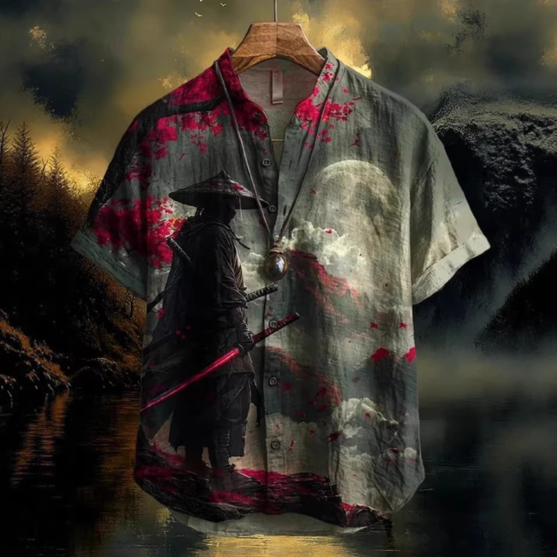 Retro Style Ink Tiger Print Men's Short-Sleeved Shirt, Chinese Style Loose Shirt, Cross-Border E-Commerce Wholesale Supply Retro Style Ink Tiger Print Men's Short-Sleeved Shirt, Chinese Style Loose Shirt, Cross-Border E-Commerce Wholesale Supply