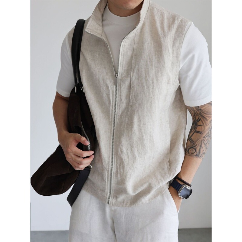 Cross-Border Italian-Style Small Stand-Up Collar Vest for Men 2026 Spring New Zipper Jacket Casual Business Men's Spring and Autumn Colors