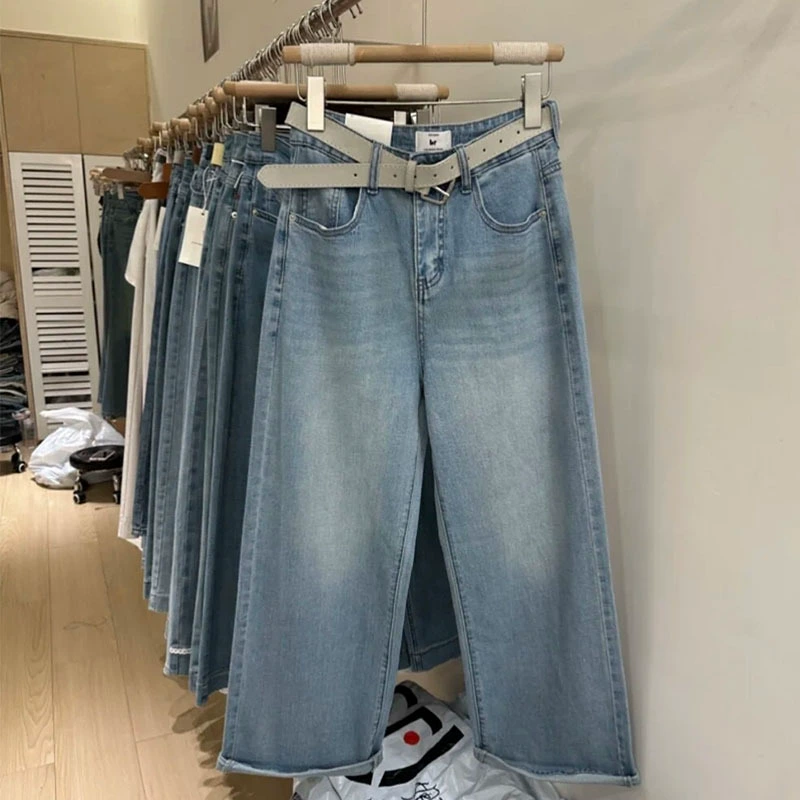 Льняные широкие брюки Tencel для женщин, летние тонкие брюки 2024 года, новые повседневные брюки с высокой талией и драпировкой, прямые брюки из хлопка и льна