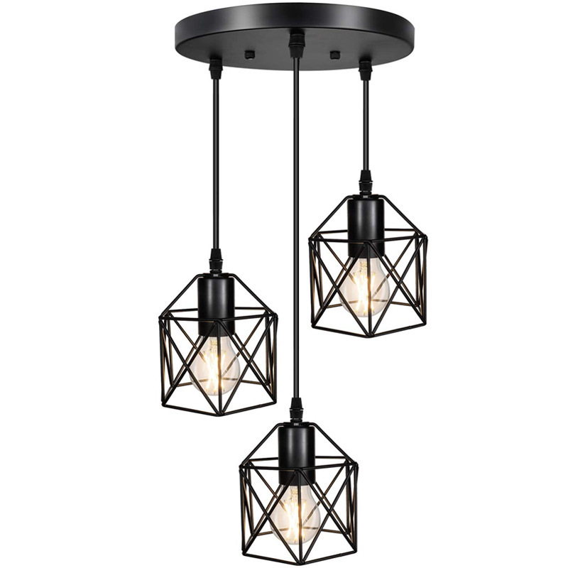 Personalidad creativa transfronteriza estilo industrial pequeño candelabro hexagonal entrada escalera pasillo comedor dormitorio lámpara de hierro