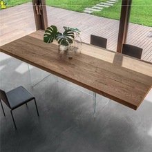 亚克力餐桌长方形原木岛台意式现代简约伸缩悬空桌大板工作台轻奢