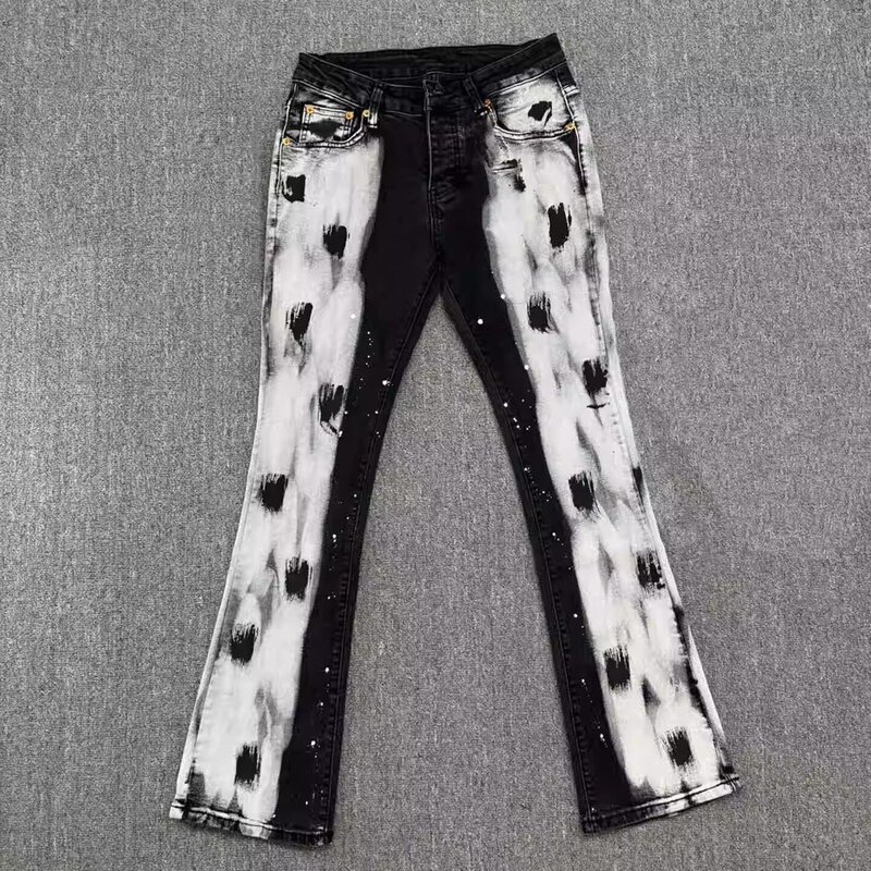 Elastic Waist Printed Micro-Denim Pants Autumn Fashion Versatile 2025 New Slim-Fit Stretch Plaid Trousers
