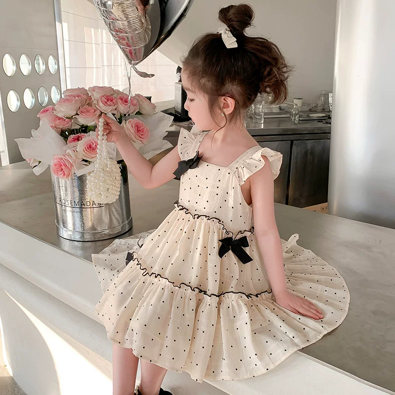 Юбка с бантом, летняя одежда для девочек, платье без рукавов без рукавов, длинное платье без рукавов