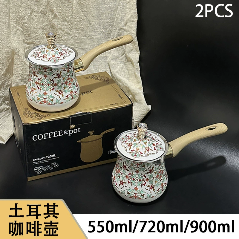 Турецкий набор кофейника с деревянной ручкой чашки с двумя чашками из нержавеющей стали с шоколадным маслом с наклейкой