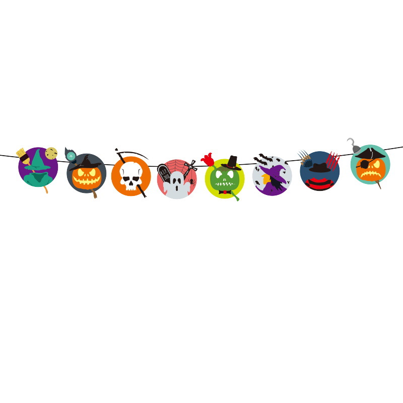 Nuevo Halloween transfronterizo, bandera, calabaza, bruja, fiesta KTV, decoración de papel, decoración del festival de fantasmas, accesorios
