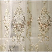 法式欧式跨境轻奢白纱水溶绣花卧室窗纱高档别墅欧式遮光北欧纱帘