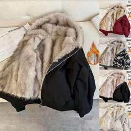 黑色复古毛茸棉服外套毛领棉衣棉服女冬季设计感宽松休闲别致上衣