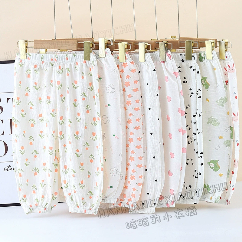 Детские летние тонкие штаны 2025 года, новые, антимоскитные, свободные, повседневные, дышащие, фонарики, для мальчиков и девочек, модные