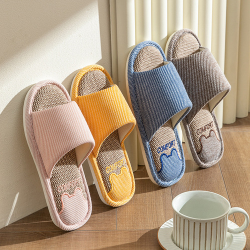 Linen Slippers for Women - Spring and Autumn Four Seasons Indoor Cotton Linen Home Use - Squeaky Feel Home Decor - Anti-Slip Summer Couple Slippers