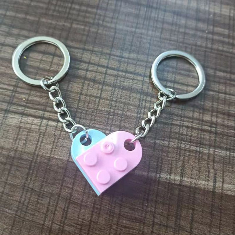 Dos en uno bloques de construcción de amor llavero pareja desmontable llavero amistad afecto en forma de corazón Qixi pequeño regalo