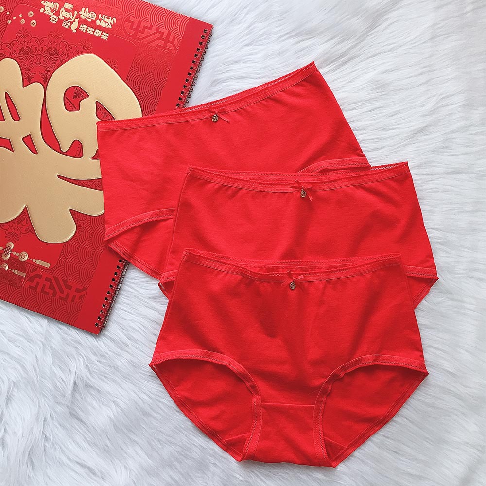 Año nuevo rojo Ropa interior de cintura media para mujer Entrepierna de algodón puro simple Año DE NACIMIENTO Año de dragón Boda Pantalones cortos rojos de mujer Fábrica al por mayor