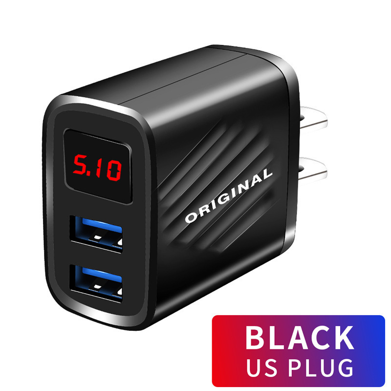 Cross-border dual-port USB charger fast charging 2USB multi-port LED screen digital display mobile phone charging head European standard American standard British Standard