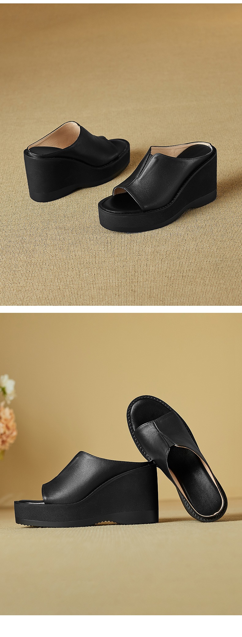 Dép sandal cao gót nữ mũi cá, đế xuồng dày, quai ngang, gót 8 cm — đen chi tiết 11