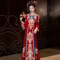 Xiuhe Свадебная одежда 2024, новинка для невесты, новый китайский стиль, винно-красная свадебная одежда, одежда для тостов, маленькая женская одежда