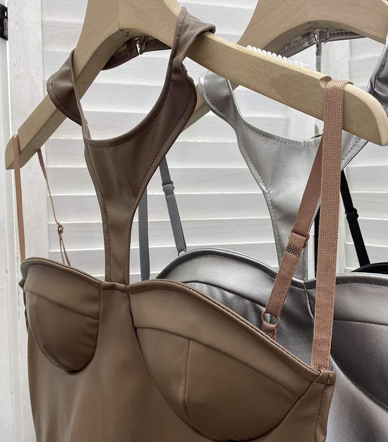 Chest Pad Halter Spaghetti Straps Dress Sexy Slim Fit Ruffle Hip Faux Leather Sexy 27 Chest Pad Halter Spaghetti Straps Dress Sexy Slim Fit Ruffle Hip Faux Leather Sexy