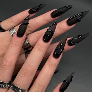 European and American 3D Stereo Hand-Wearing Armor Dark Fake Nail Black Snake Scrub Nail Art Simple Wearable Nail Patch