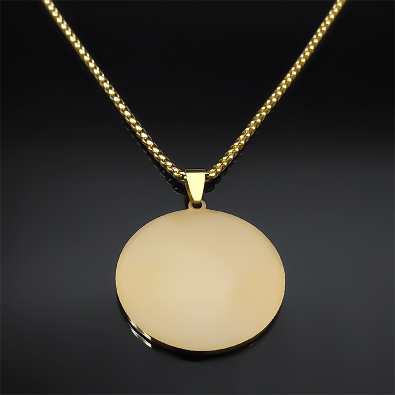 Nouveau pendentif rond personnalisé avec gravure biblique et incrustation de diamants, en acier inoxydable, couleur inaltérable, idéal pour l'été._voghion.com