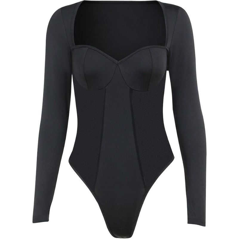 Otoño ropa de mujer europea y americana Comercio exterior nueva perspectiva sexy cuello cuadrado costura mono de manga larga