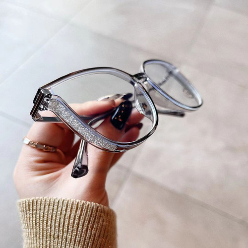 Qianai's new myopia glasses frame TR90 personalized cat-eye plain mirror Korean version with diamond fashion street style glasses