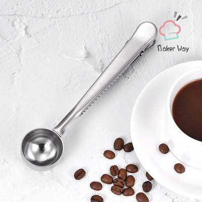 厂家直销不锈钢咖啡量勺带夹奶粉勺雪糕勺多功能食品封口夹鳄鱼夹|ms