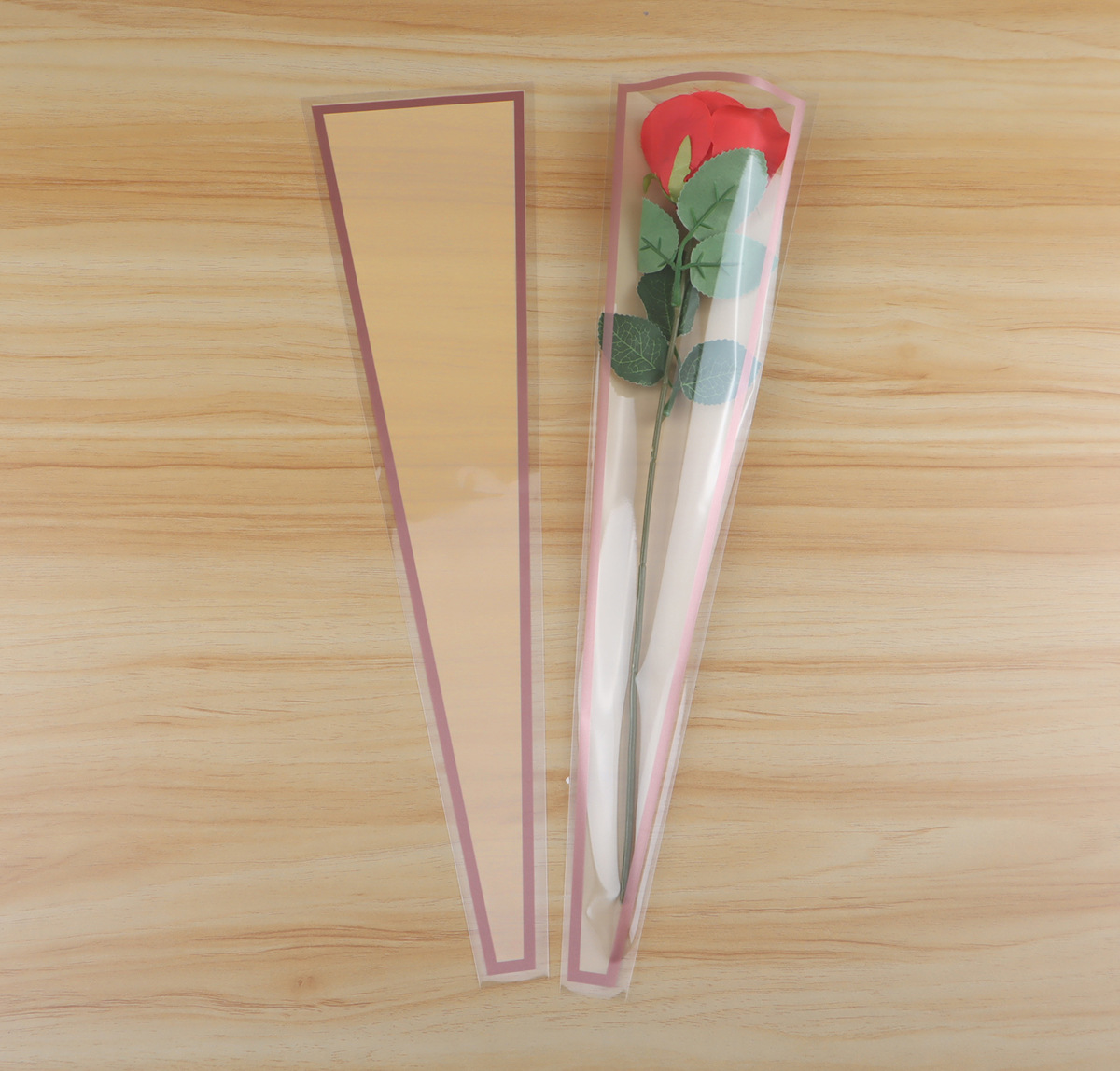 Bolsa de Plástico OPP para Ramo de Flores con Diseño de Corona y Rosa Individual para el Día de San Valentín, Venta al por Mayor