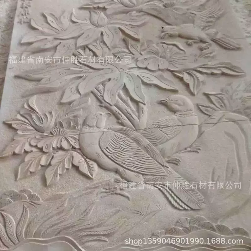 Осенний воробей китайский стиль синего камня трехмерная резная резьба окна Традиционный камень плоская теневая резьба пола
