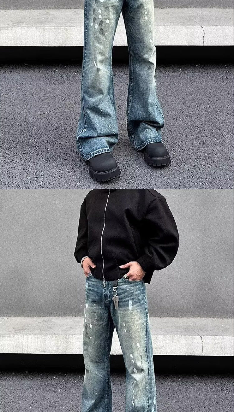 Unisex Trendy Loose Straight Leg Jeans American Retro Cleanfit Splatter Paint Casual Floor Length Wide Leg Pants_mkmklike.com