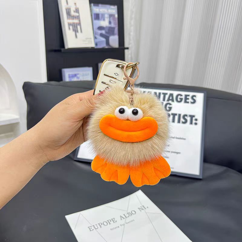 Cute zorro pelo pato boca de carbón bola de llavero de automóvil colgante en elf pelusa mochila colgante